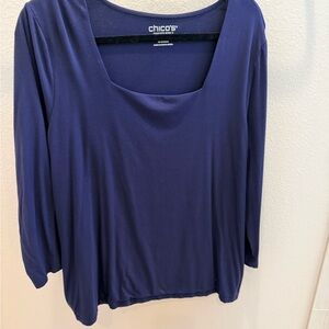 Chico's Deep Blue 3/4 Sleeve Top Size 3